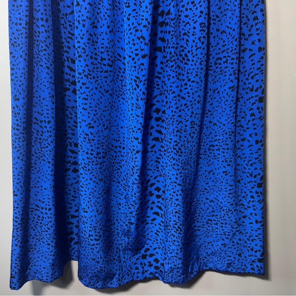 Vintage 80's Blue Silk Midi Skirt Leather Waist Size 10 - Picture 4 of 10